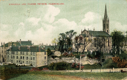 Kirkhill & Parish Church, Vicarfield Terrace is on left - circa 1900 - Card dated 1912 - Published by F. Lithgow, Stationer, Cambuslang. 
